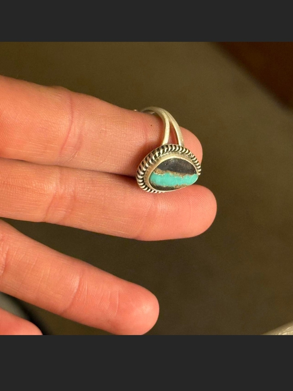 Turquoise Inlay Silver Ring - Women's Teardrop Stone